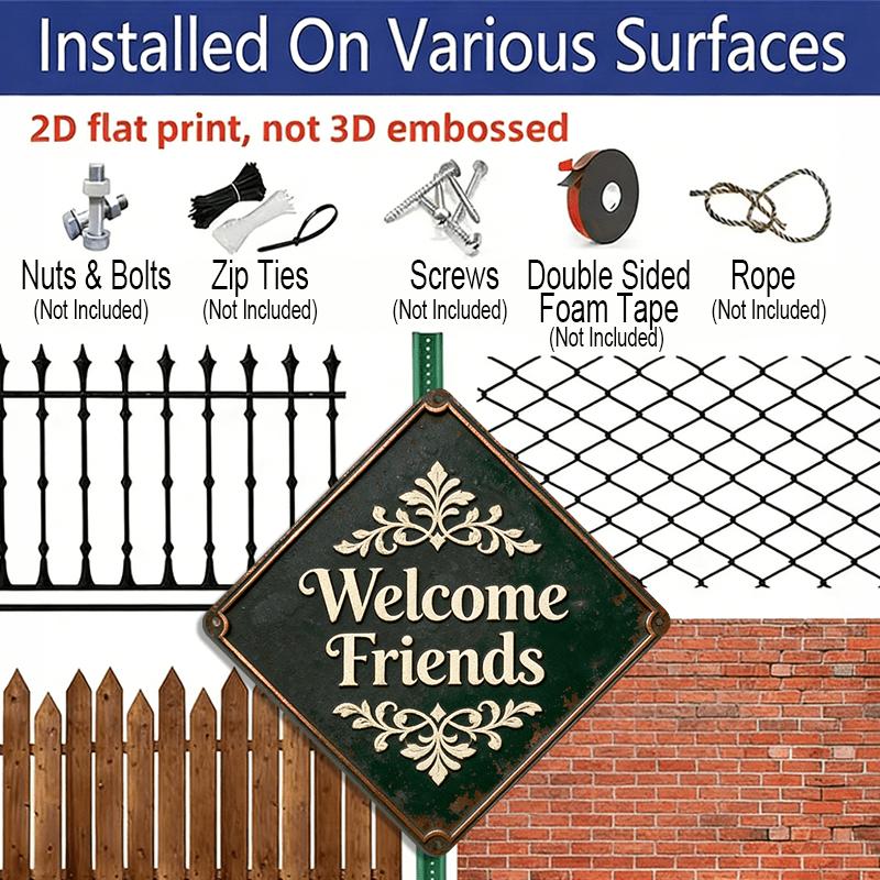 2D Flat 1pc, Vintage Metal Aluminum Sign| Friends Welcome Theme, Wall Hanging, Suitable Living Room, Entrance, Study, Corridor, Reception Area, and