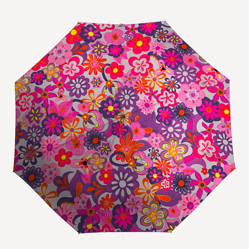 

1pc Floral Pattern Auto-Fold Umbrella with One-Touch Open/Close - 8 Reinforced Ribs for Windproof Stability, yy251118173