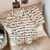 Women's Plus Size Short Sleeve Cotton Pajama Set - Cloud Cardigan Lapel