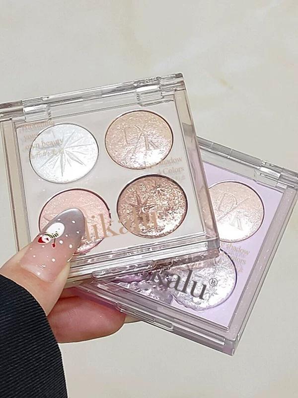 Four Color Eyeshadow Palette 2025 New Arrival Sparkling Purple Earth Color Daily Light Makeup Highlight Brightening Fine Glitter Eye Makeup