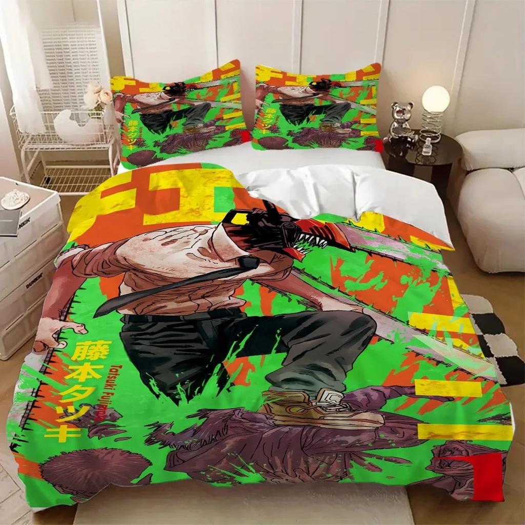 3D Print Anime Chainsaw Man Bedding Set 3pcs Multi Size Comfortable Bedroom Bedding Decoration, Duvet Cover Pillowcase