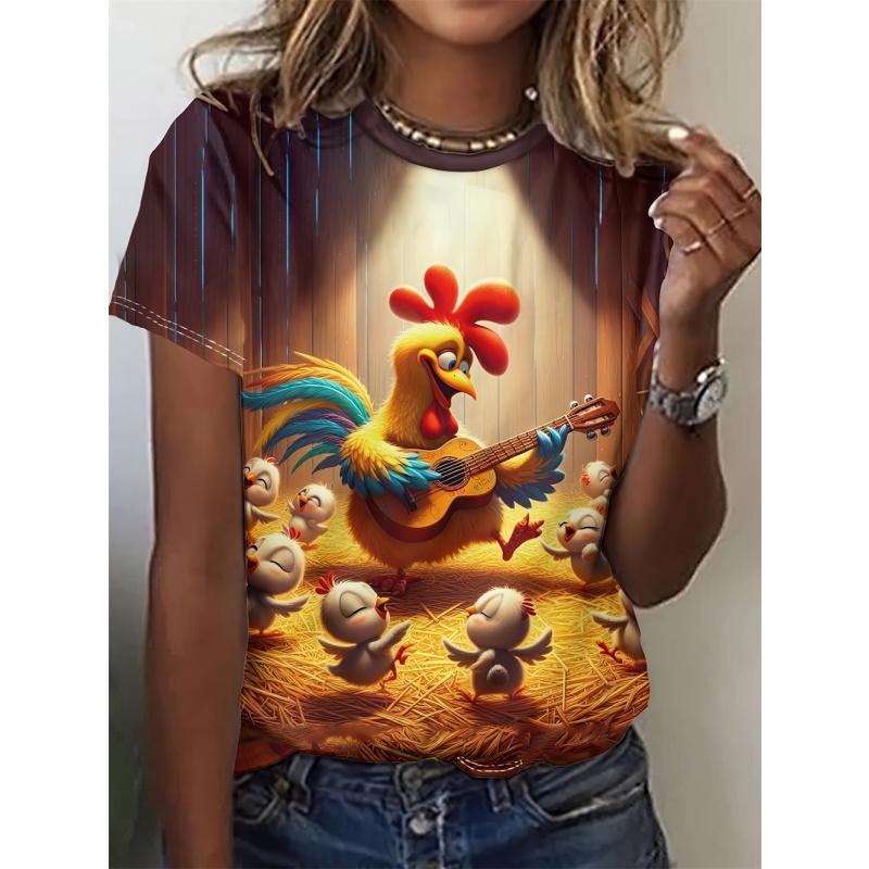 

Летний топ с круглым вырезом, 3D-принтом с красочными милыми животными, модные повседневные женские футболки с коротким рукавом 6XL