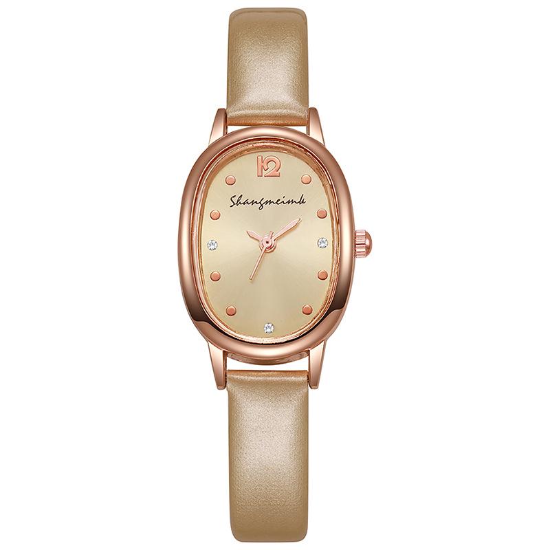 Retro Oval Ladies' Quartz Watch - Leather Strap, Simple Design