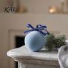 Velvet Christmas Tree Balls 15Pcs Flocking Ball Hanging Ornaments with Bow Decor, Retro Flocked Luxury Holiday Baubles Bubbles for Home Decoration,