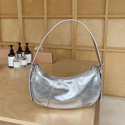 Bolso de Axila de Diseño de Nicho para Mujer Bolso de Alta Calidad Otoño/Invierno Bolso de Mano Plateado Bolso Cruzado al Hombro