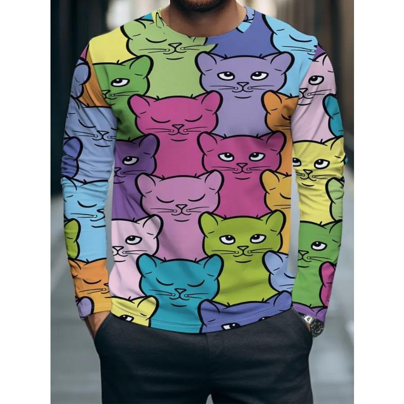 Autumn and Winter Men's 3D Animal Geometric Printing Crew Neck Long Sleeve T-Shirt