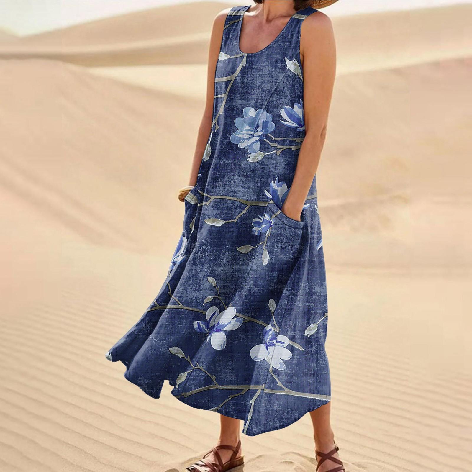 

Платье для женщин, весна-лето в стиле бохо, повседневное модное платье без рукавов для праздника, большой размер XXL