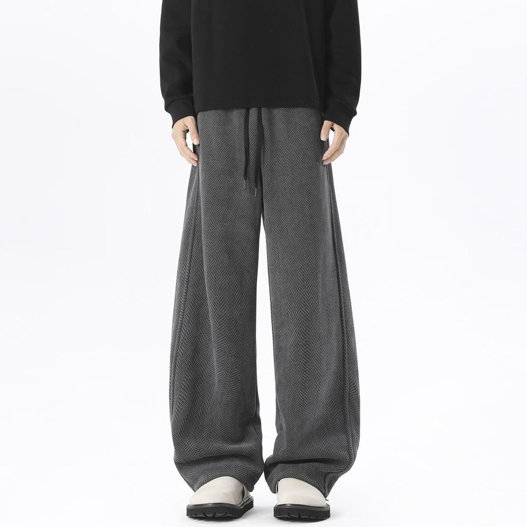 Texture straight casual pants men's autumn and winter new high street loose sweatpants drape versatile wide-leg trousers