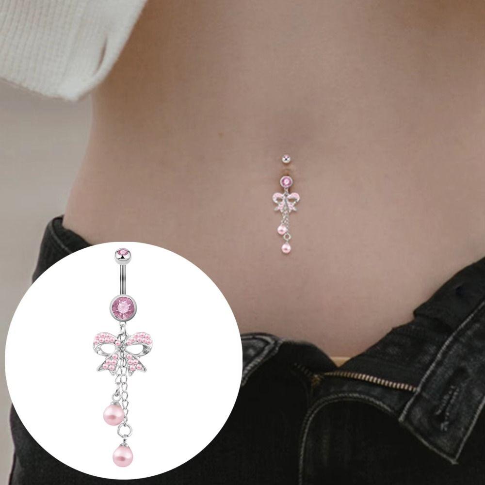 Fashion Jewelry Bowknot Navel Button Ring Rhinestone Body Jewelry  Body Piercing
