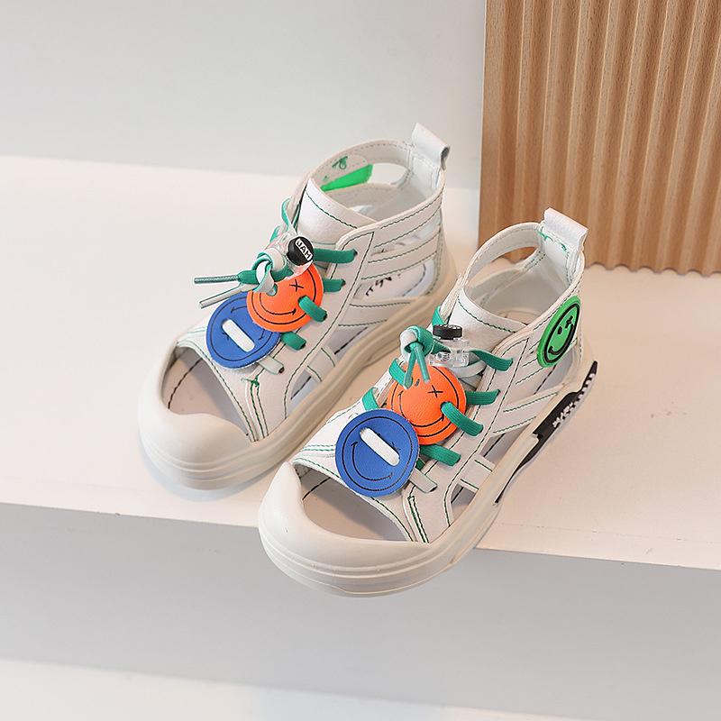 Children S Sandals Summer Latest Baby Girls Lovely Soft Bottom High Top Smiling Face Cutouts Roman Baotou Boys Casual Shoe 24