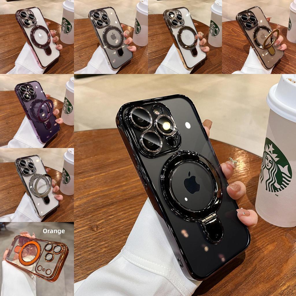 Clear Magnetic Mobile Phone Cases For Iphone 16 Shockproof Ring Cover Stand