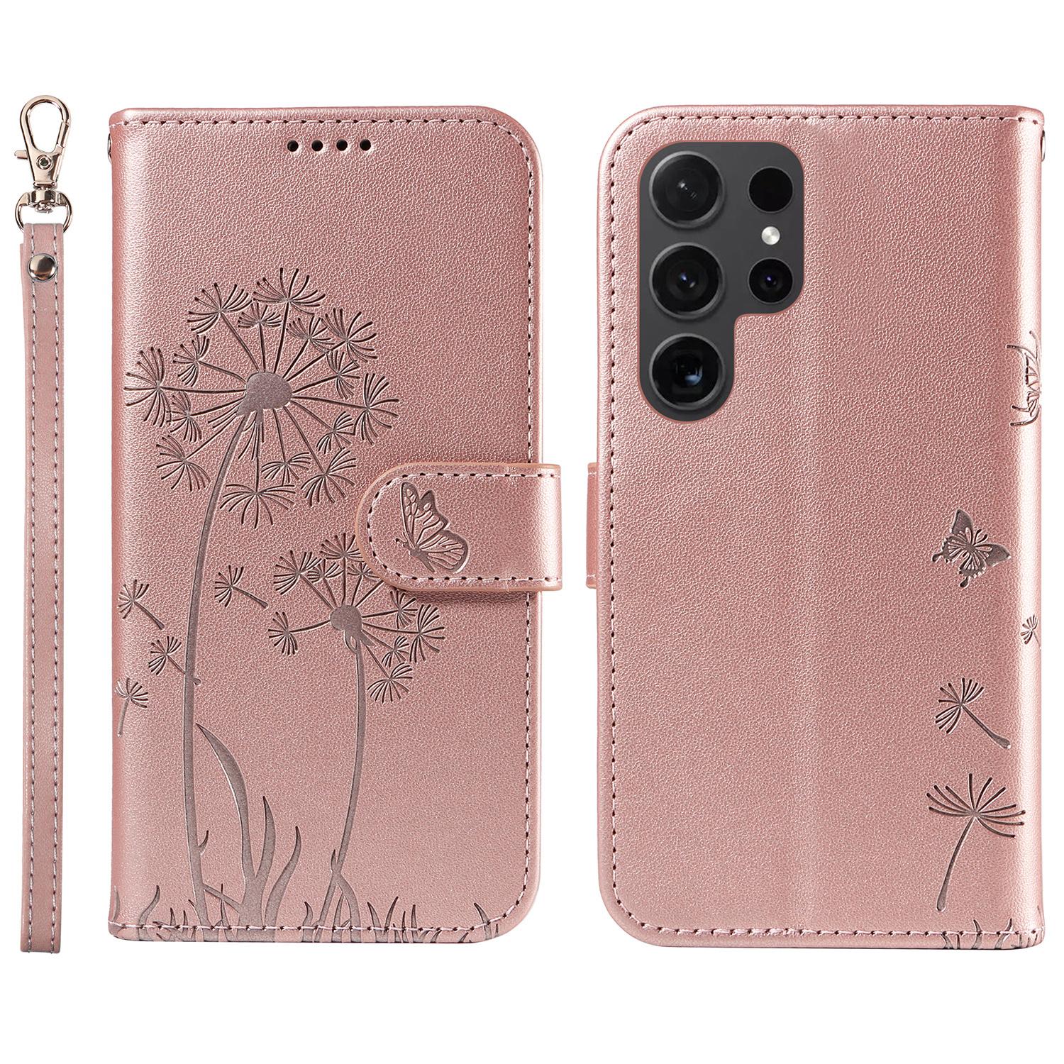 

Для Samsung Galaxy S24 Ultra кожаный чехол-кошелек чехол для телефона с принтом одуванчика Rose Gold