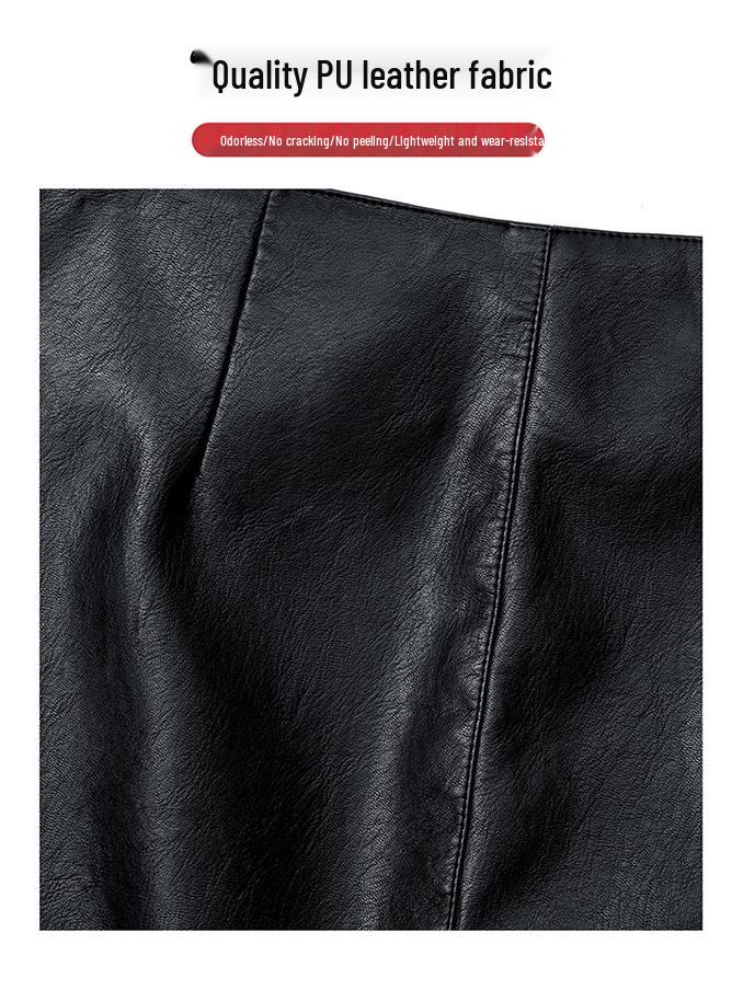 2025 New Coffee-Colored Women's Petite Leather Half-Skirt – Autumn/Winter Slimming Hip-Hugging Short Skirt for Commuting