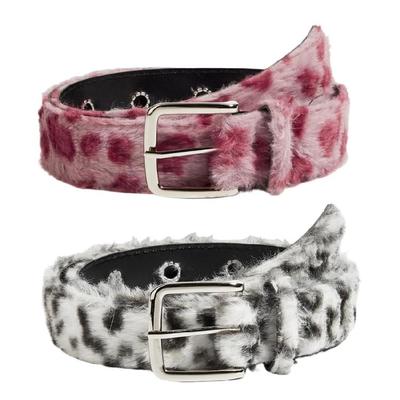 Animal Print Elastic Belt With Furry Texture Comfortable Stretch Waistband For Dresses Jeans