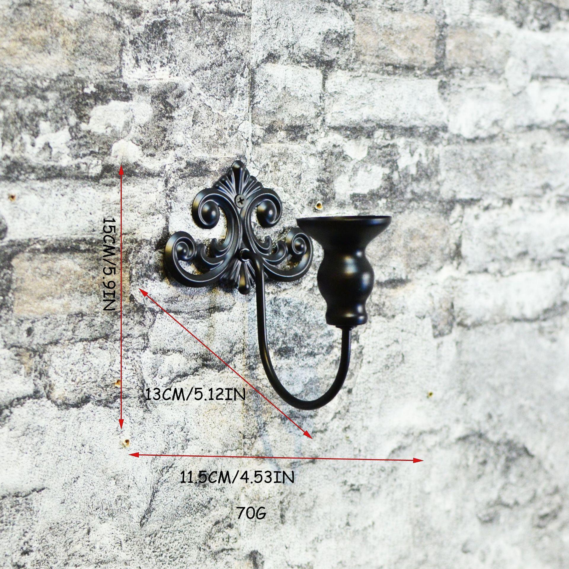 European and American Retro Pattern Wrought Iron Wall Candlestick Wedding Light Luxury Decoration Candle Cup 1pc