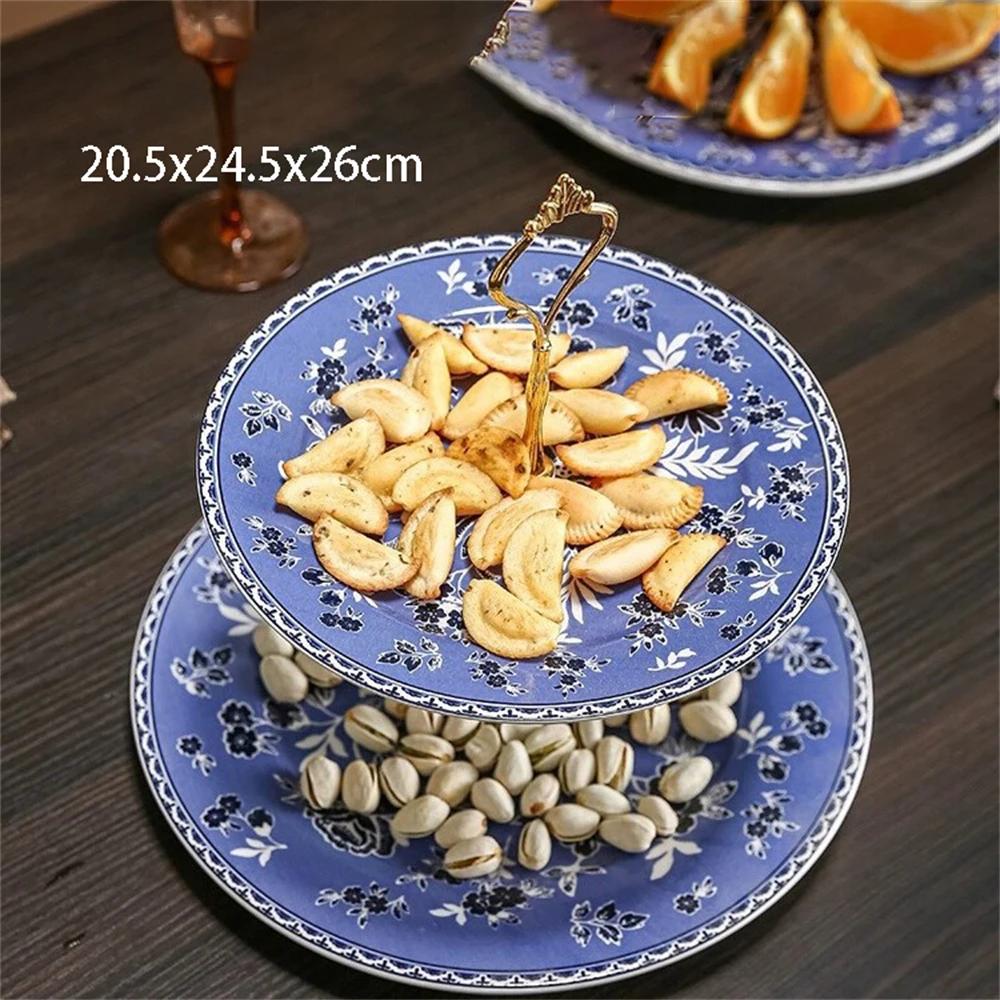 British Glaze Tableware Storage Plate Kitchen Supplies Double Layer Double Cake Fruit Plate Holiday Party Party Home Decoration