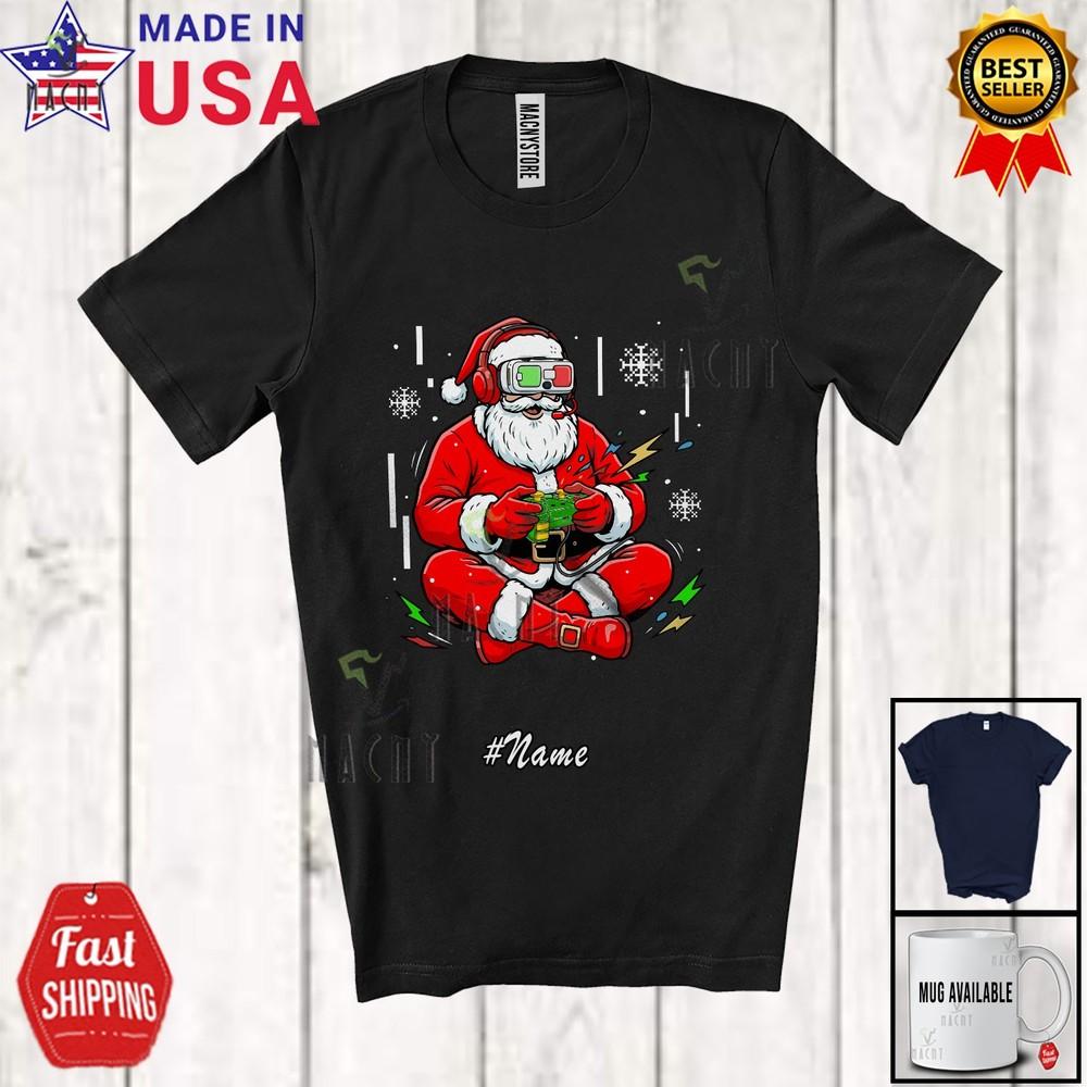 Custom Name Santa Playing Video Game Amusing Christmas X-mas Gamer Nerd T-Shirt 4XL