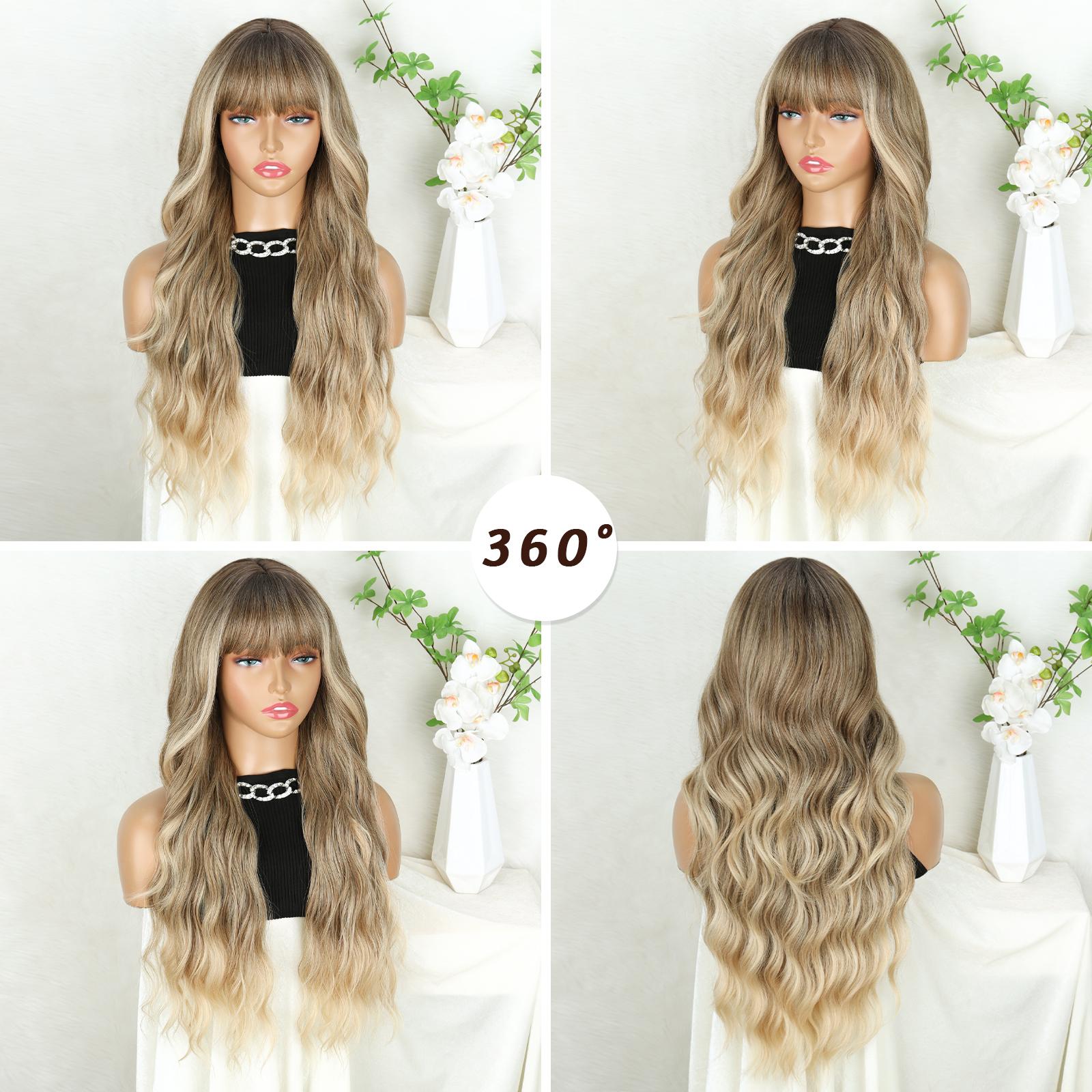 

Синтетические длинные парики XINRAN с натуральной волной и челкой, термостойкое волокно для женщин, повседневный косплей 65cm