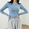 Women Casual Slim Fit Long Sleeve O-Neck T-shirts Tops Spring Fall Solid Color Tees with Thumb Holes Streetwear