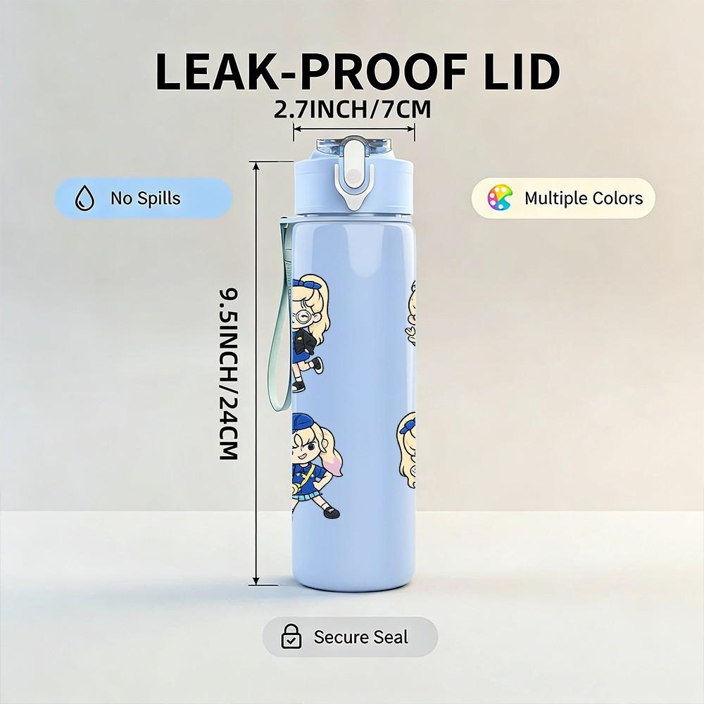 1PC Four Little Boy Character Set 750ml Color Plastic Sports Water Bottle Leakproof Flip Straw Lid Suitable for Sports Office Home Use