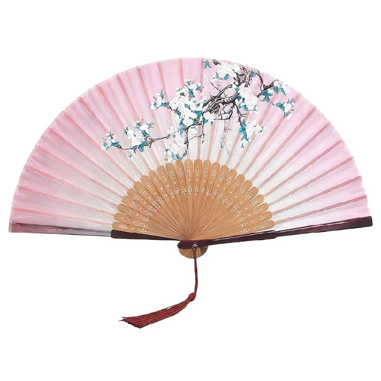 Foldable Bamboos Fan With Flowing Tassels Imitation Silk Handheld Fan For Cooling And Decorative Purposes Holiday Gift