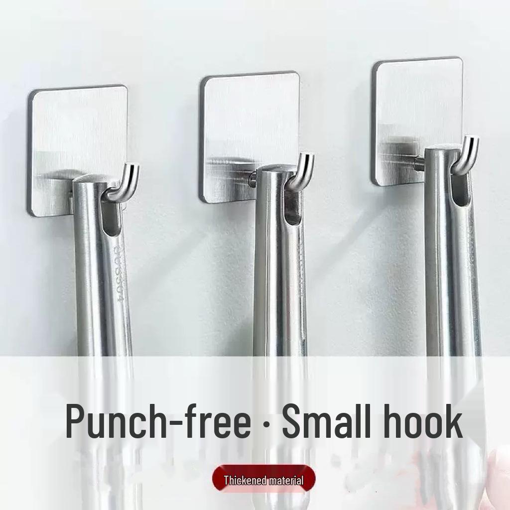 Punch-Free Brushed Stainless Steel Wall Hook - Strong Adhesive, Wall-Mounted, for Kitchen, Toilet, Clothes, Metal Hook.