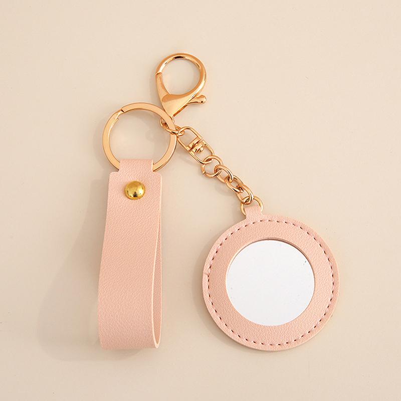 Creatieve PU Leer Bloem Hart Ronde Vorm Sleutelhanger Mini Make-up Spiegel Tas Hangend Ornament Auto Bedeltje Voor Vrouwen Meisjes Cadeau