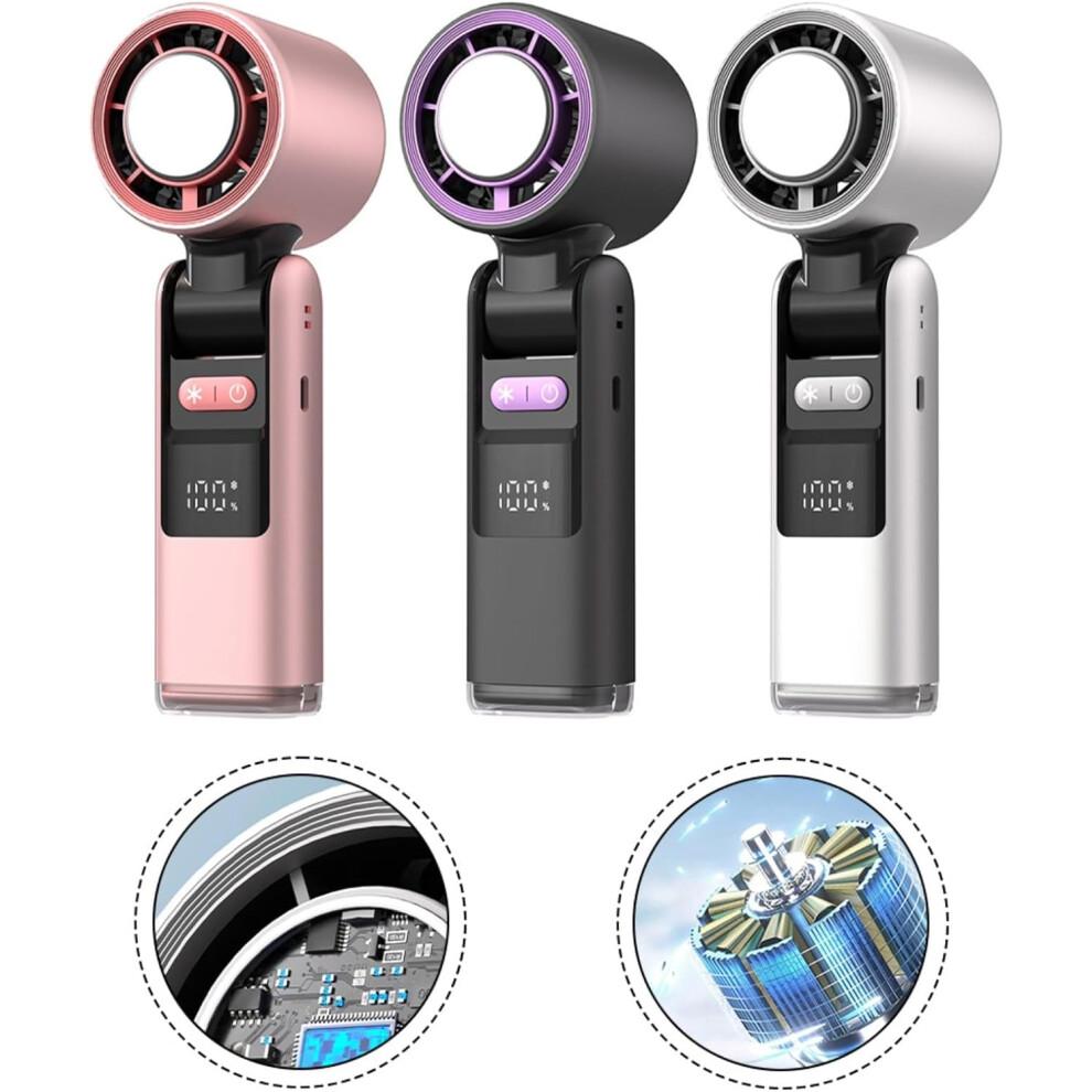 Portable USB Rechargeable Handheld Fan with Digital Display for Outdoor Travel Camping Home White