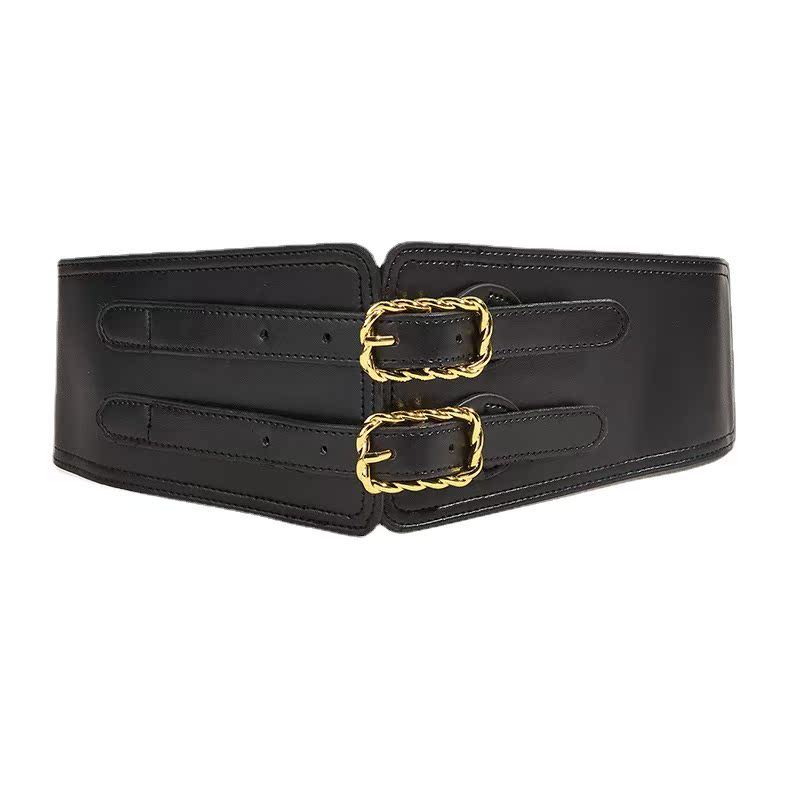 Vintage Elastic Women Waistband Waist Cincher With Double Button Twist Buckle