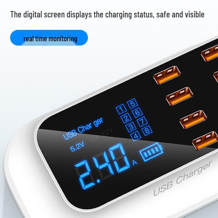 Multi-Port USB Charger with PD Fast Charging, Digital Display, 8 Ports & Multiple Interfaces