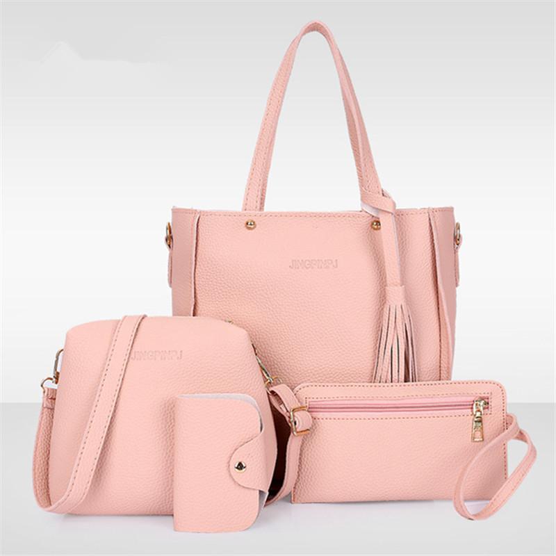 4pcs Elegant Minimalist Women'S Shoulder Bag, Handbag, Crossbody Bag, Women Storage Bag, Holiday Gift, Synthetic, Zipper Closure