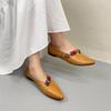 Johnature Flower Retro Pointed Toe Shallow Flat Shoes Ethnic Style Genuine Leather Women's Shoes