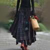 Retro Folk Style Women Fashion Plaid Maxi Skirt Splice Irregular Swing Pleated High Waist Long Skirt