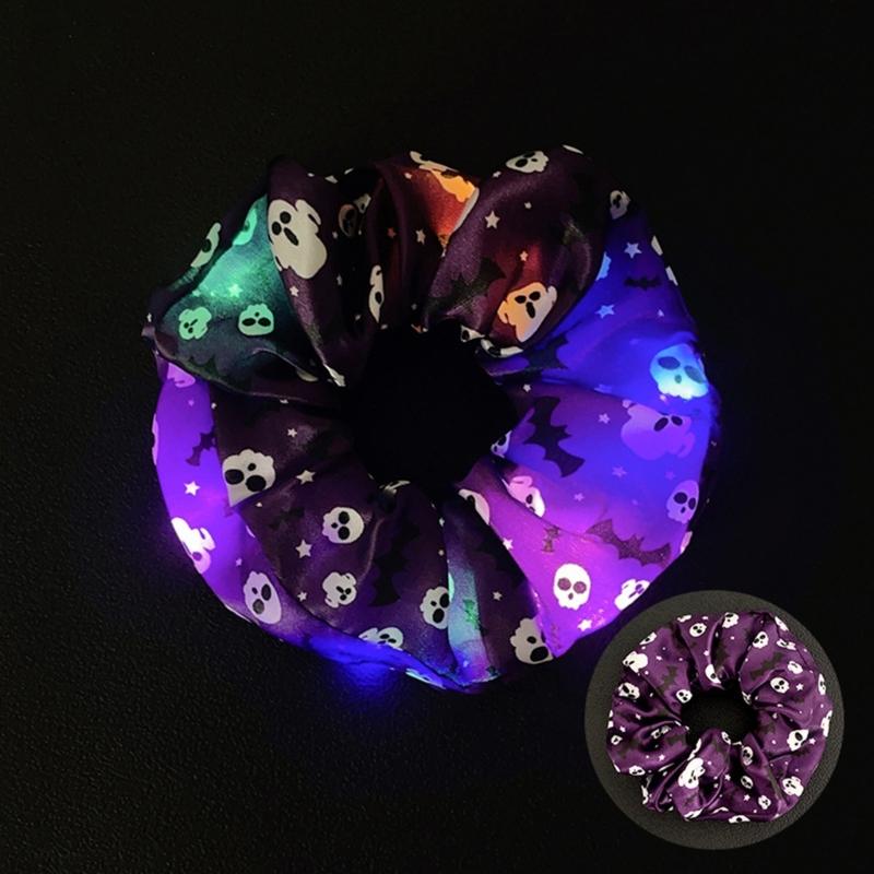 Glowing Pumpkin Hair Ties French Scrunchie Halloween Skull Pumpkin Bat Halloween Hair Style Tool Scrunchie