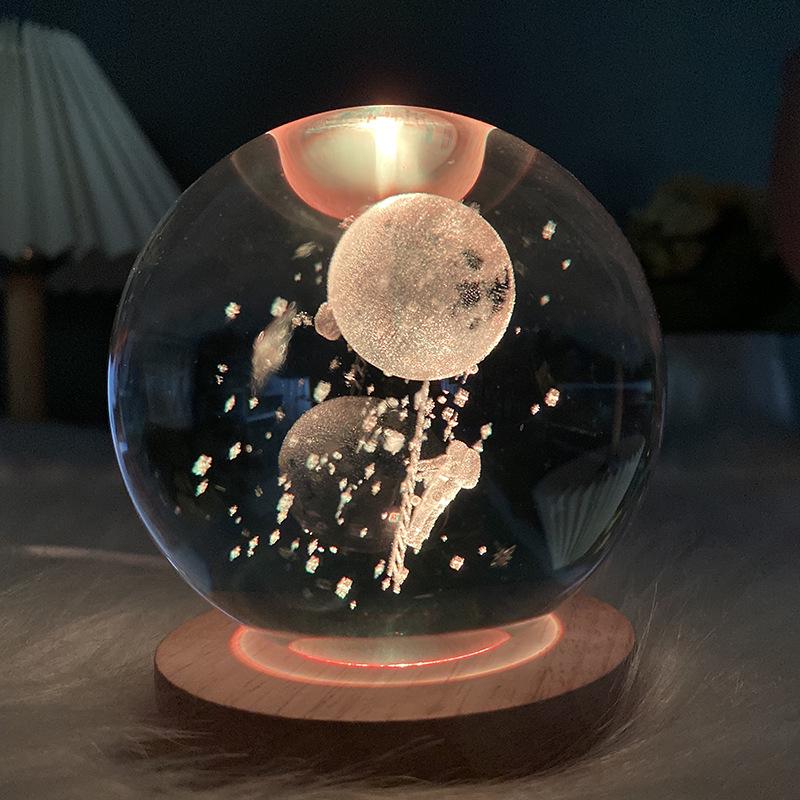 3D Galaxy Crystal Ball Night Light with Color-Changing Base - Unique Starry Sky Gift