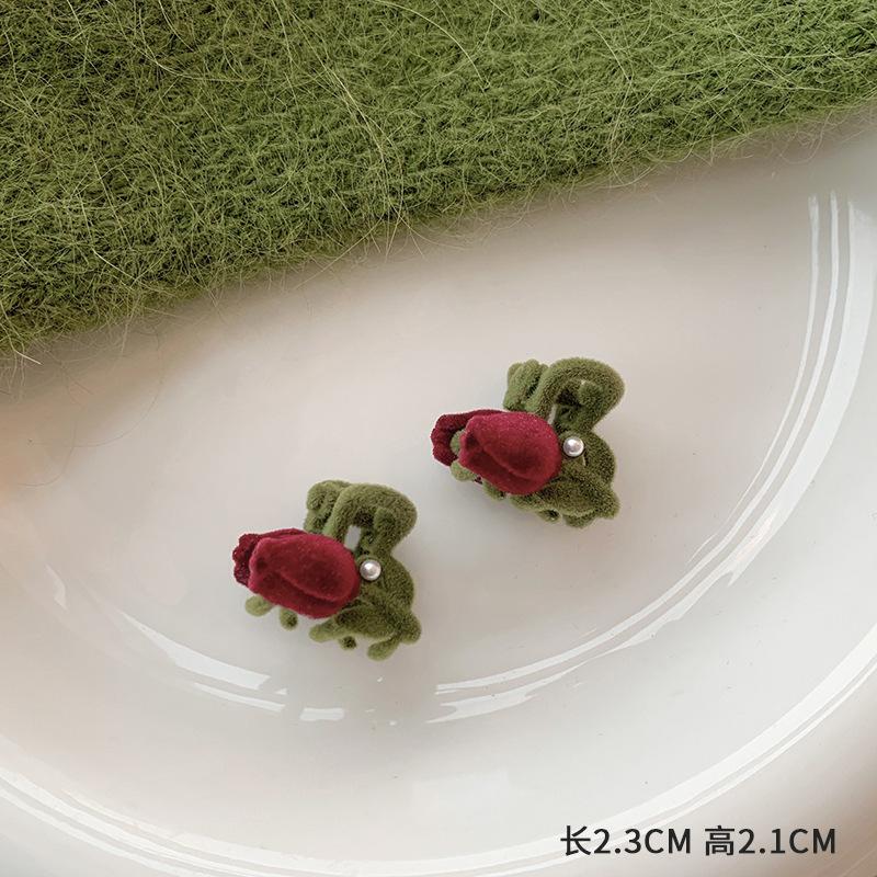 Боковая заколка-банан с бархатными тюльпанами для волос, женская, осенне-зимняя, интернет-знаменитость 2025, зажим для волос, зажим для челки