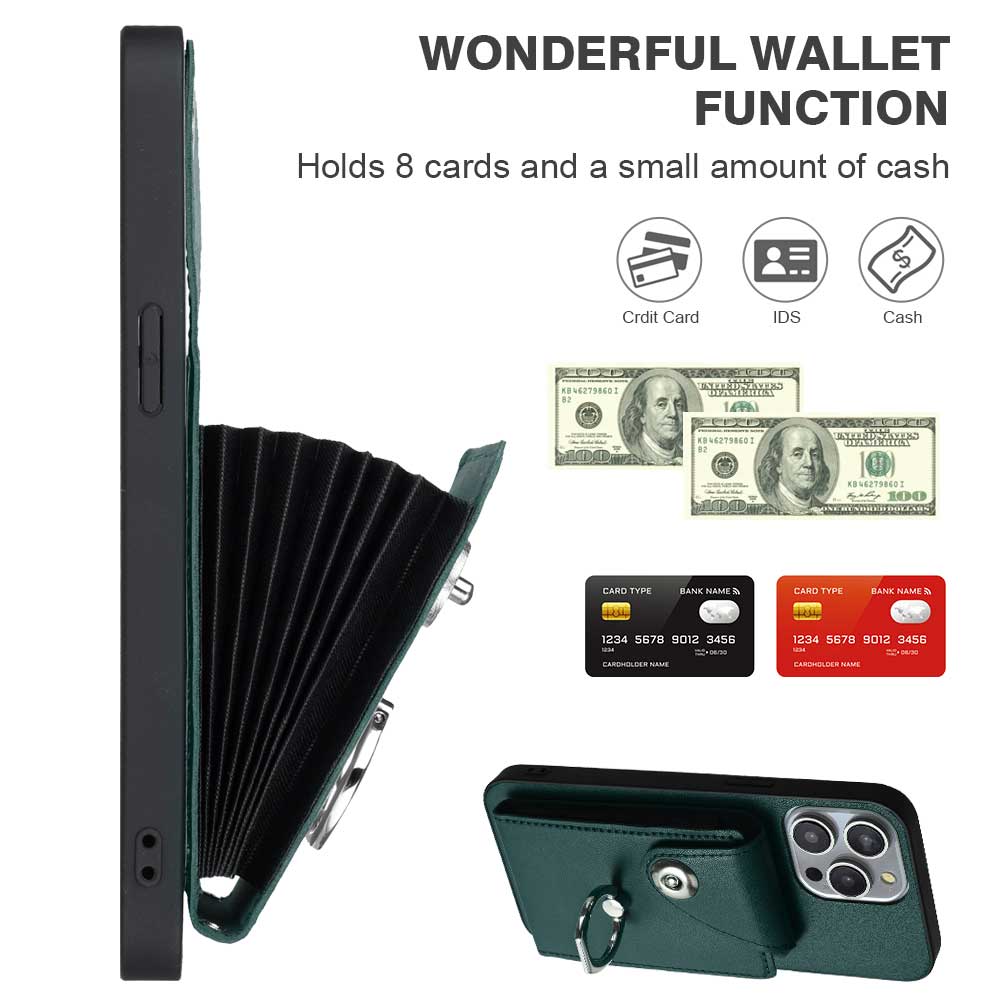 Wallet Card Holder Slots Ring Bracket Cover Phone Case For iPhone 12 12Pro 12ProMax 11ProMax 11Pro XSMax XR XS 8Plus 7Plus SE 13Pro 14Pro 15Pro 16Pro
