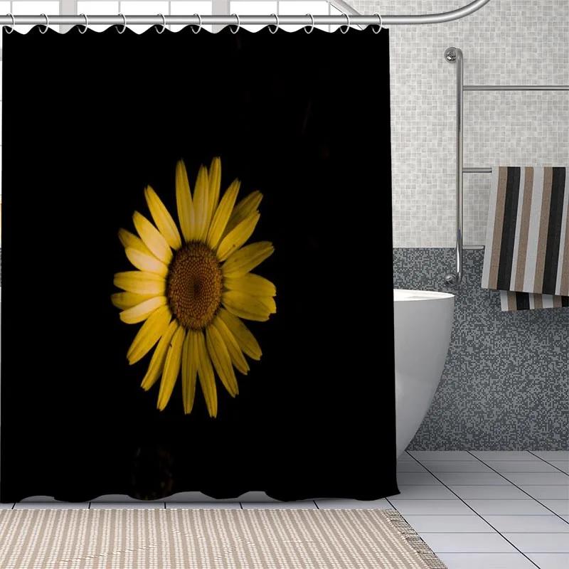 Frische Natur Sonnenblumen Kunstmuster Duschvorhang Badezimmer Dekoration Wasserdicht Polyestergewebe Badewannen-Bildschirm Mit Haken