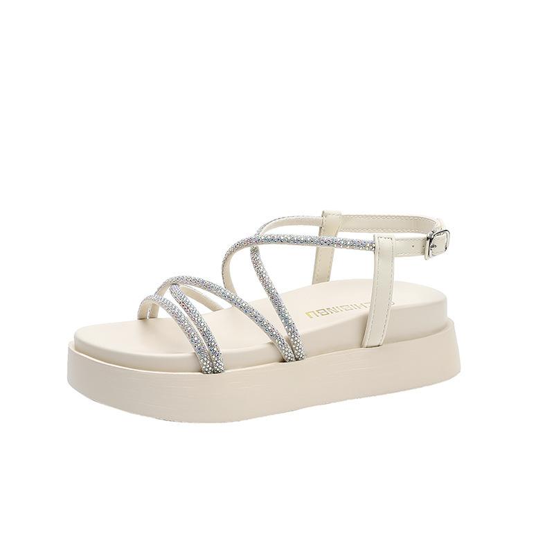 

Женские сандалии на платформе-маффине, 2025, новый летний серебристый хай-энд, пляжные римские туфли 40