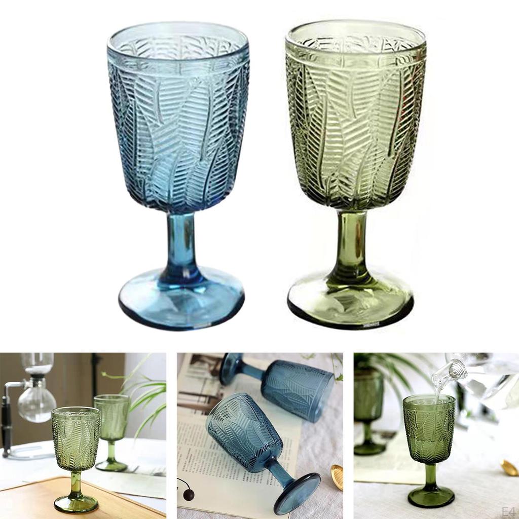 Glass Goblet Champagne Tumbler Beverage Glasses Liqueur Cup Embossment Leaf Texture Retro for