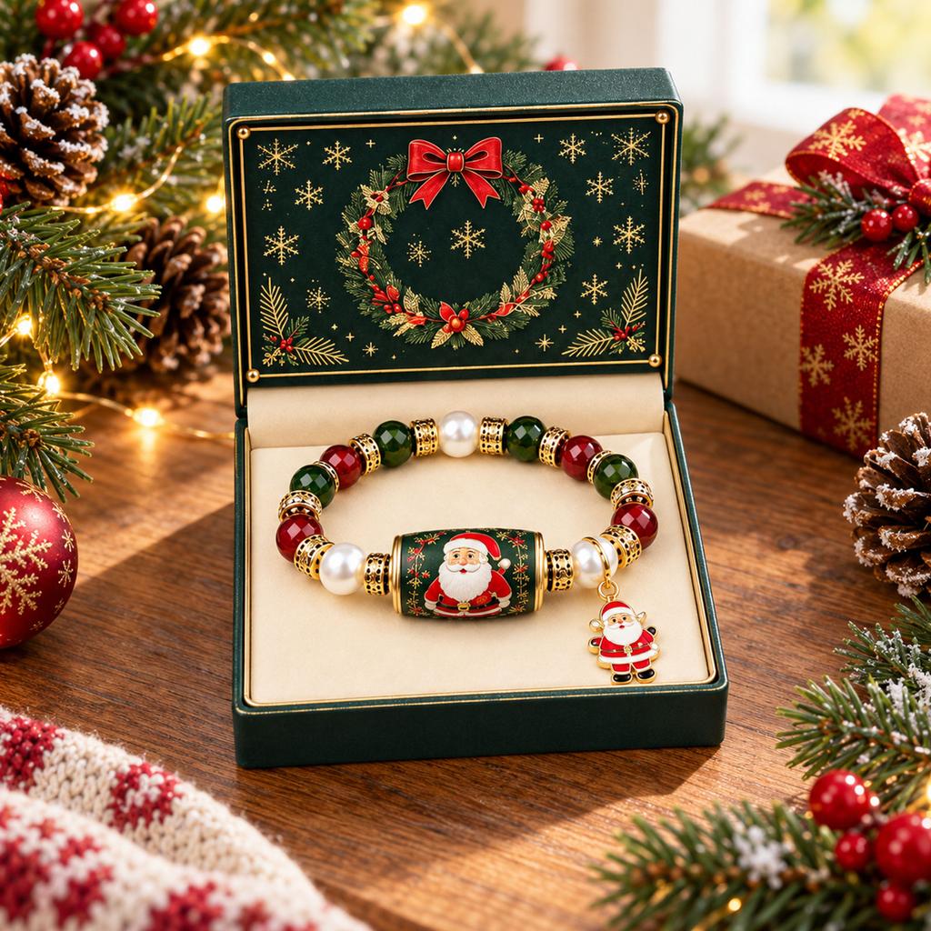 Christmas Themed Beaded Bracelet Festive Holiday Jewelry for Holiday Party and Daily Wear