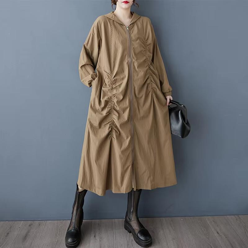 

Xitao Платье-плиссе с капюшоном и застежкой-молнией ZY8936 One Size хаки