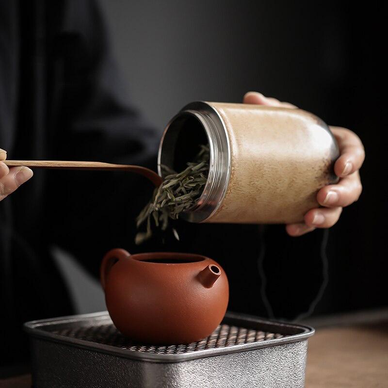 Kiln-transformed ceramic tea canister, small sealed jar, portable storage jar