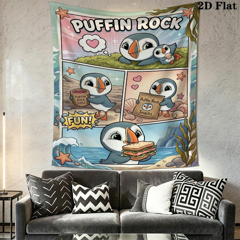 Puffin Rock Joy Wall Hanging Printed Fabric Blanket Decorative Tapestries for Bedroom Living Room Home Decor