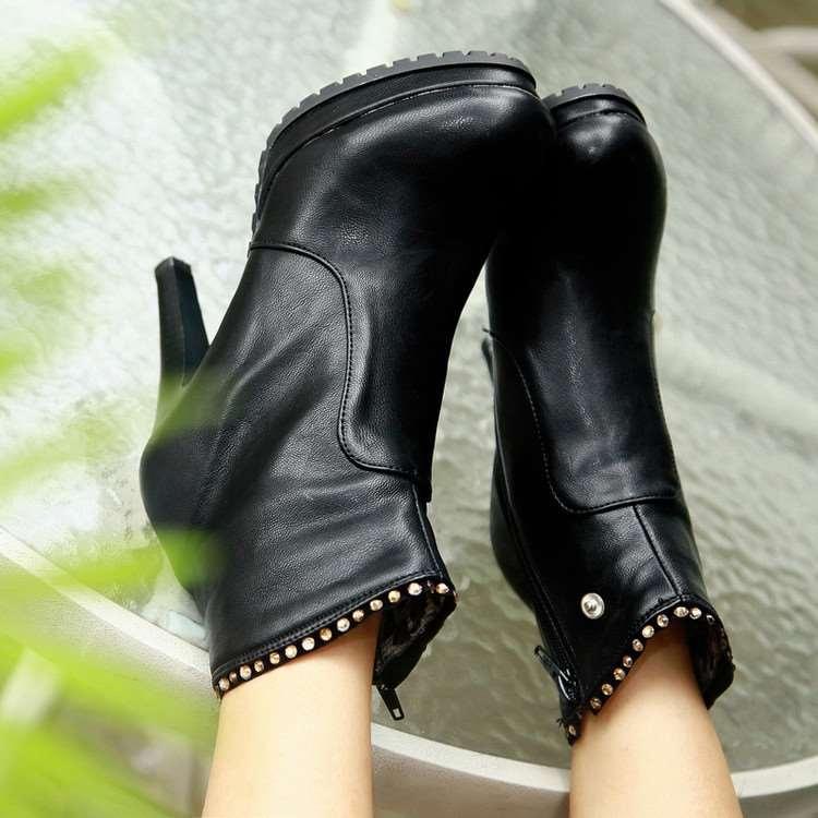 Women's high-heeled medium boots autumn and winter new waterproof table fine heel solid color two-wear boots large-size women's boots
