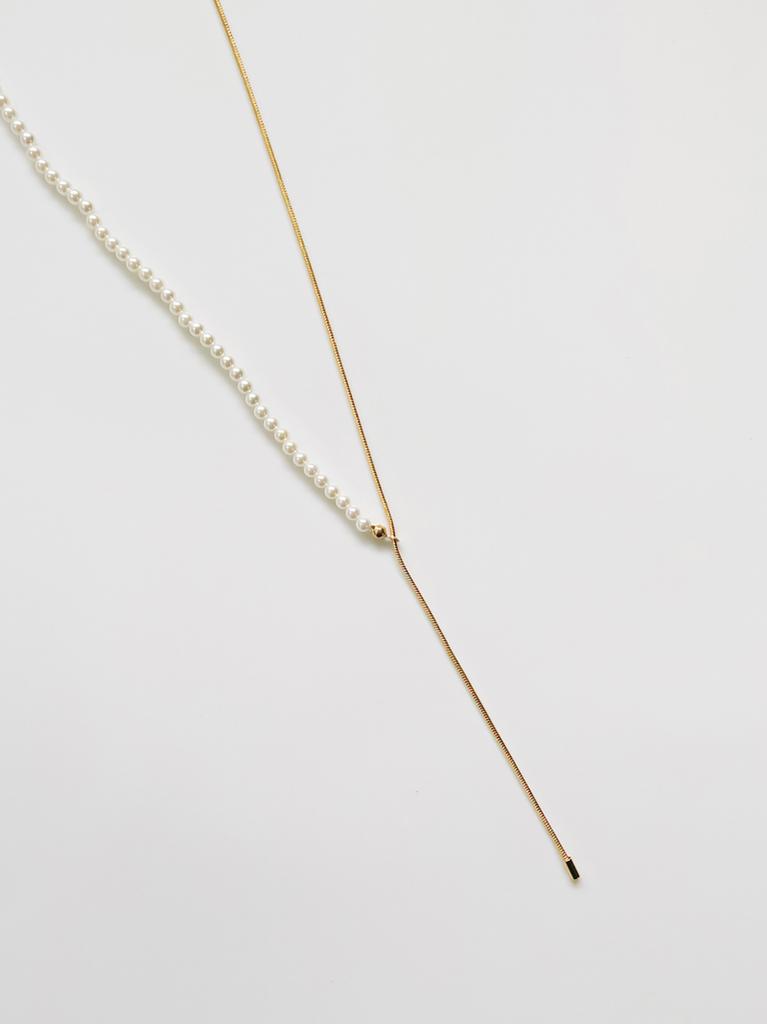 Sosoo Half Pearl N Chain Long Necklace