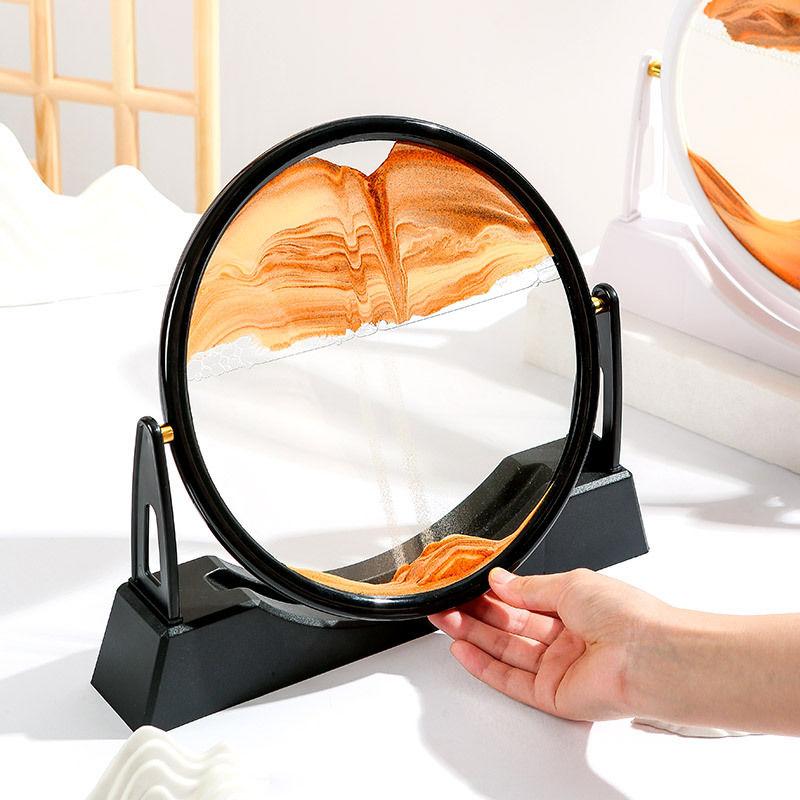 Klepsydra 3D Ruchomy piasek Sztuka Górski przepływ Piasek Obraz Okrągły Szkło Dynamiczny Wyświetlacz Piasek Ruchomy dla Relaksujących Ozdób Biurkowych