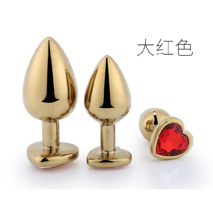 Stainless Steel Metal Butt Plug Gay Products Sex Health Supplies Adult Sex Court Golden Heart-Shaped Suit Cloth Bag