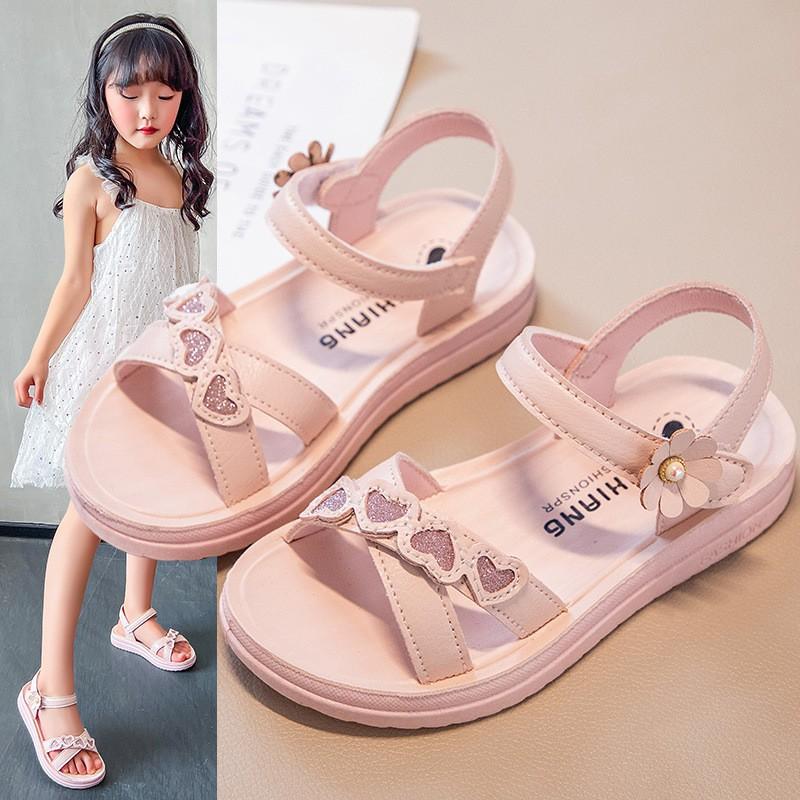 Girls Sandals With Sparkle Accents Soft Rubber Sole Princess Style Slip-On Beach Outdoor Daily Wear