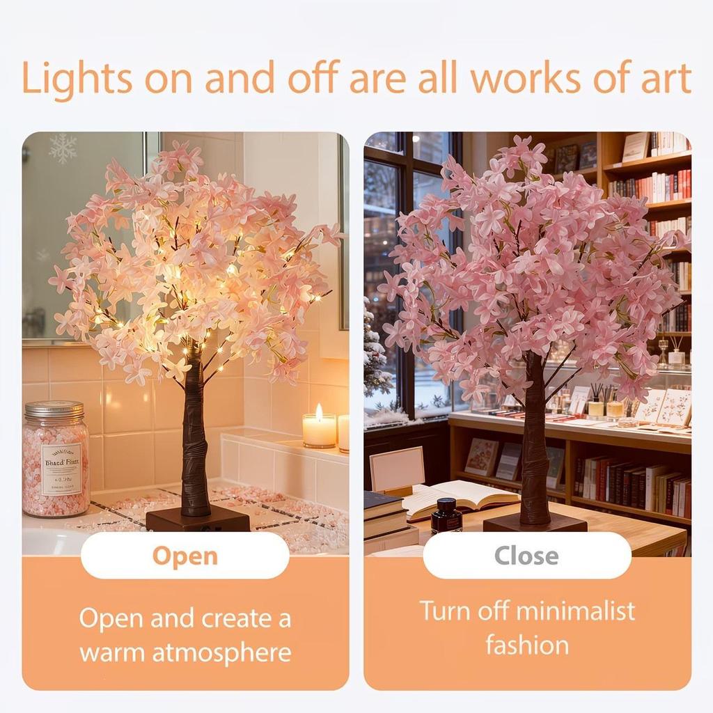 LED Cherry Blossom Tree Lamp - Christmas and Festival Decoration, Desk Lamp for Bedroom Atmosphere, Luminous Flower Ornament.
